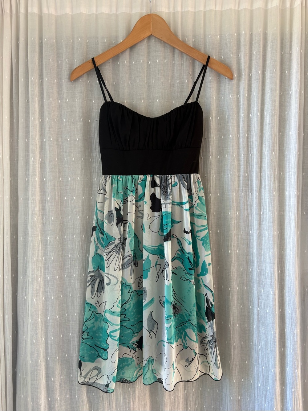 Y2K Trixxi Black Bodice Teal & White Floral Mini Dress